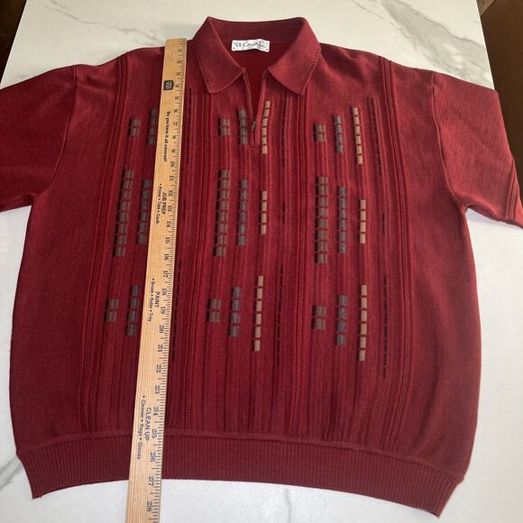 St Croix Shop Mens Large 1/4 Zip Geometric Maroon Sweater Wool Blend Textured - Picture 6 of 12
